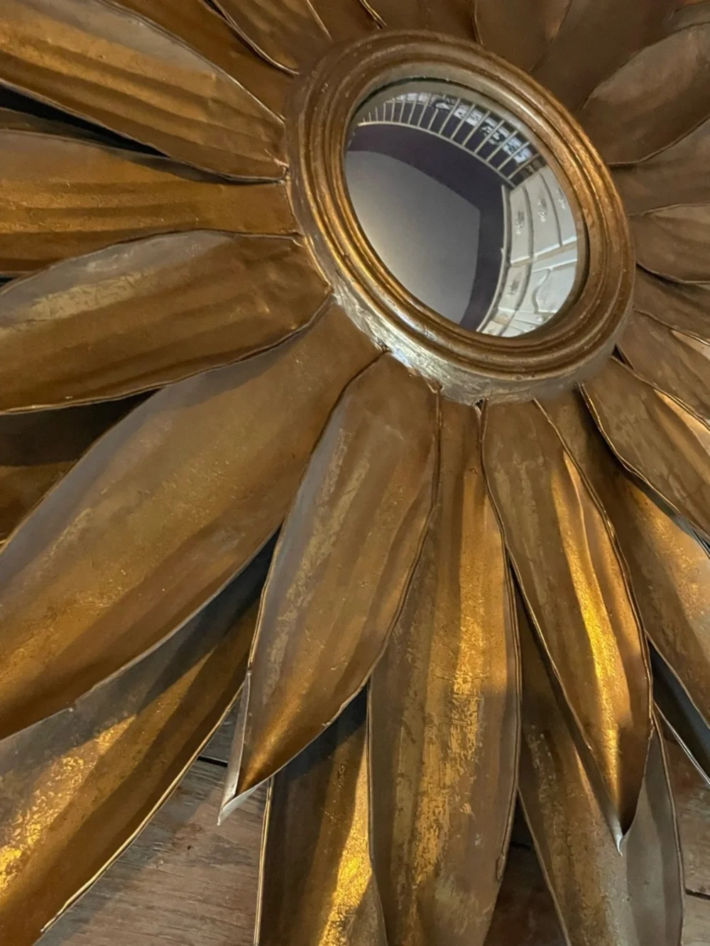 Gold Sunburst Wall Mirror - Elegant Floral Design